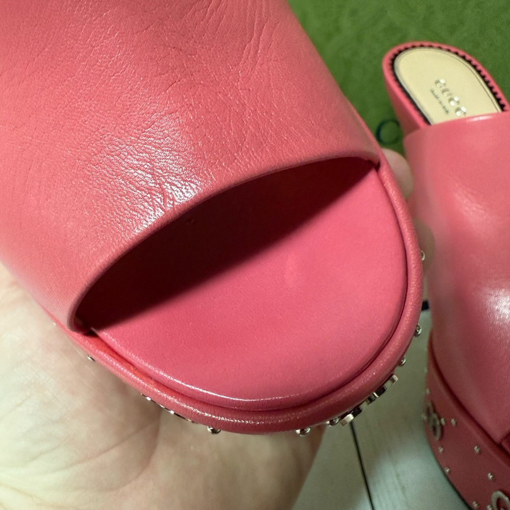 Gucci Malaga Kid Janaya Platform Leather Sandals Rhodamine Pink Sz 39.5 / 9.5 - Picture 7 of 16